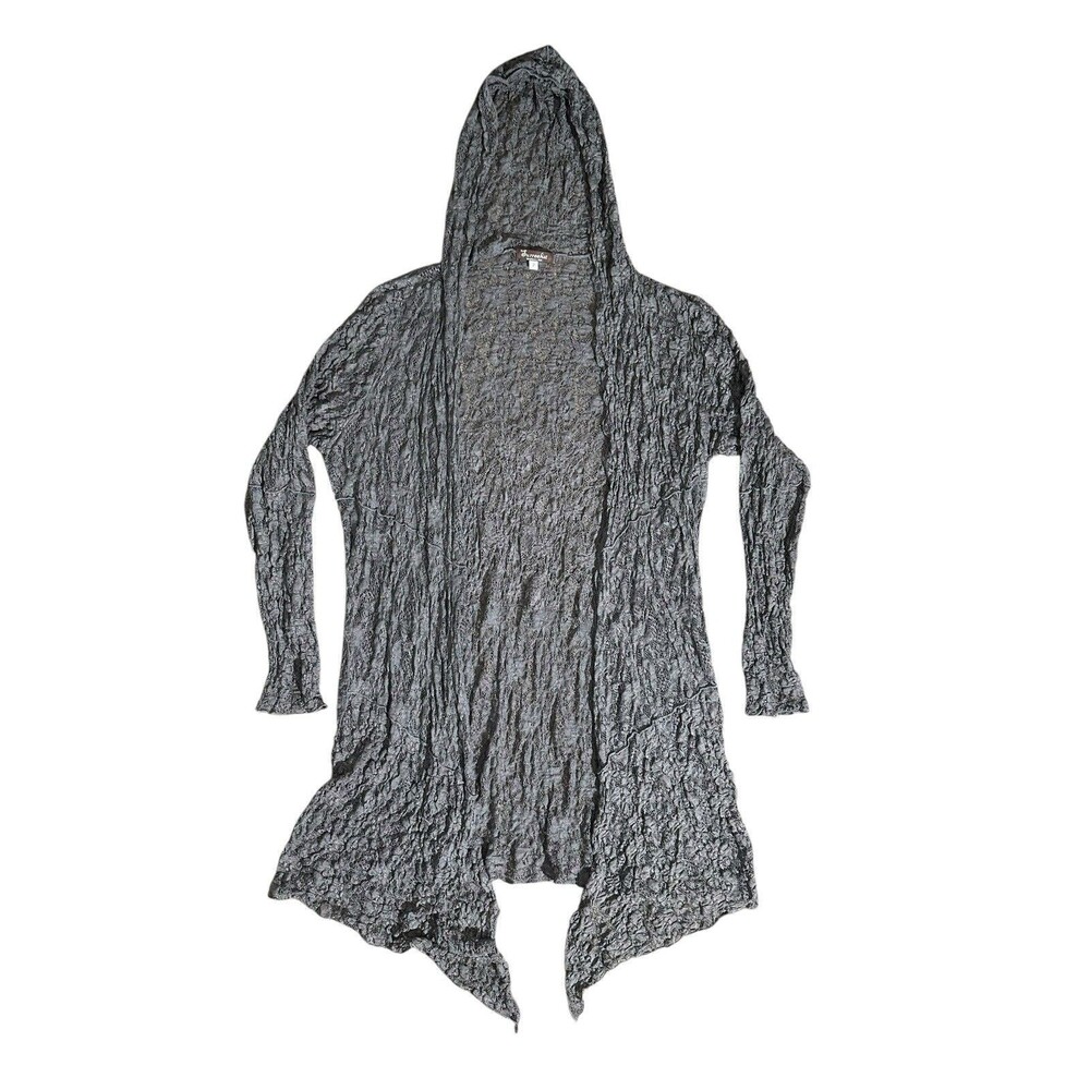 Surrealist Gray Open-Knit Hooded Cardigan Sweater Dolman 3/4 Size 2 Boho Hippie